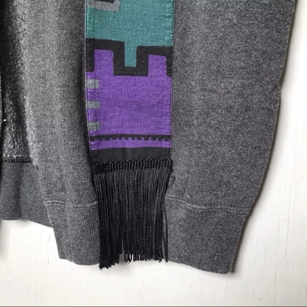 VTG Tribal Fringe Cardigan Sweatshirt‎ Southwestern Embroidered Hipster Retro L - Picture 5 of 8
